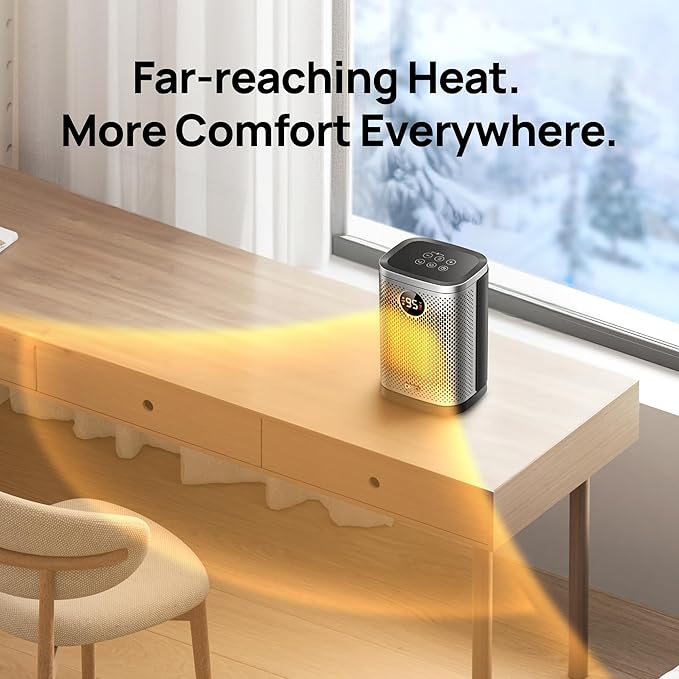 DREO Space Heater for Indoor, Portable Heater, 1500W Compact Ceramic Convection Electric Space Heater,70°Oscillating, Remote, 3-Heat Levels
