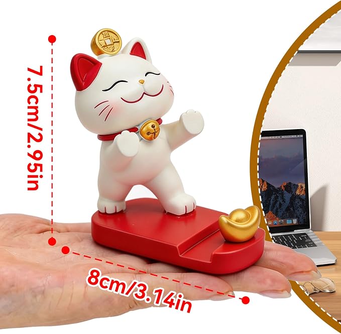 Cell Phone StandkCute Lucky Cat Mobile Phone Holder Portable Decorative Desktop Stand for Home Office Table (Strongly Support Your Bracket)