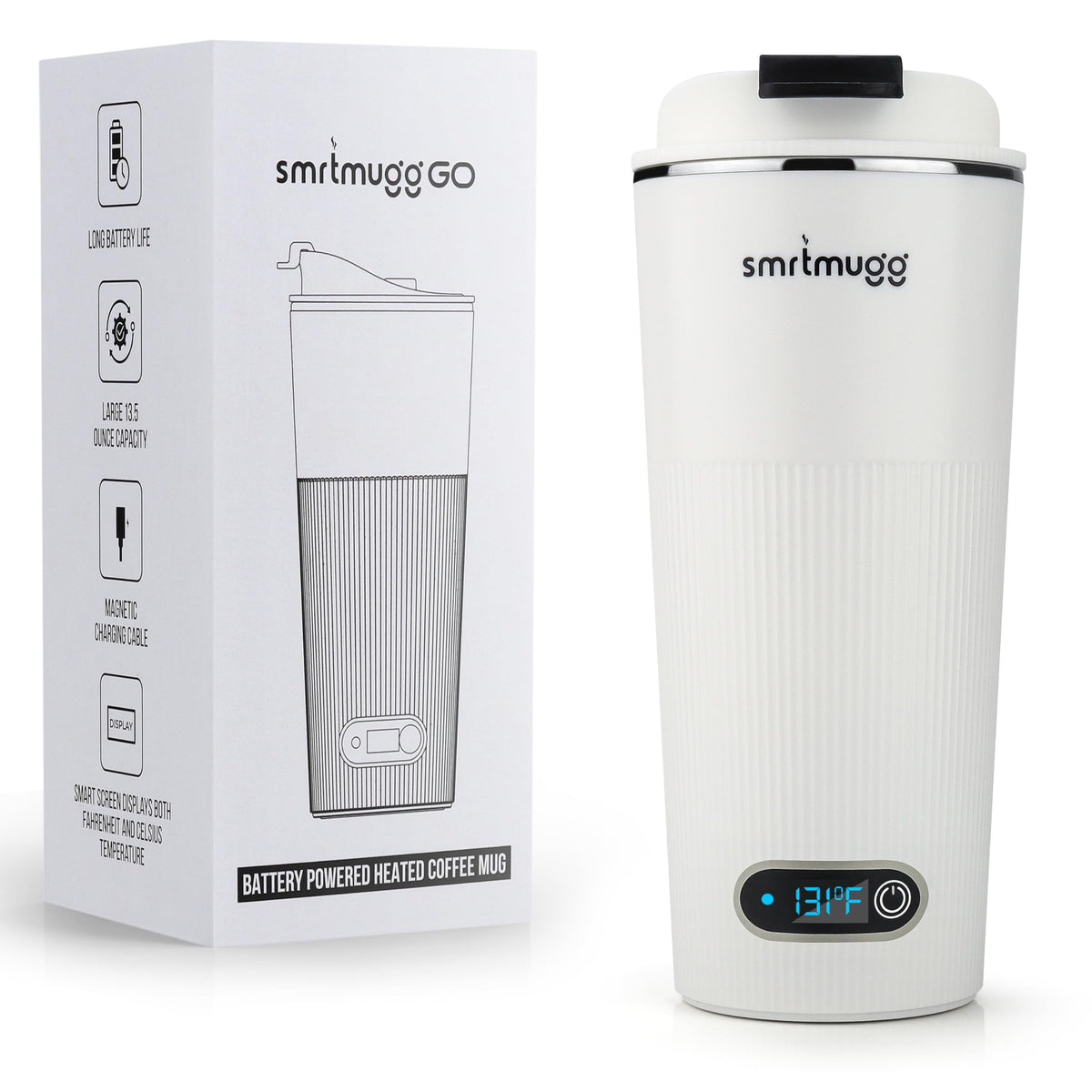 SmrtMugg GO Heated Coffee Mug, Travel Mug, 13.5 OZ. Smart Mug, Battery Powered Heated Coffee Mug, Great for Coffee and Tea, Snap on Magnetic Charging Cord, New and Improved (Mint Green)