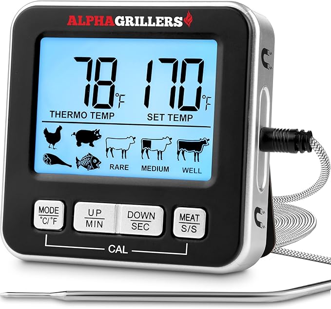 Alpha Grillers Meat Thermometer Digital, Wired Probe for Oven & Grill