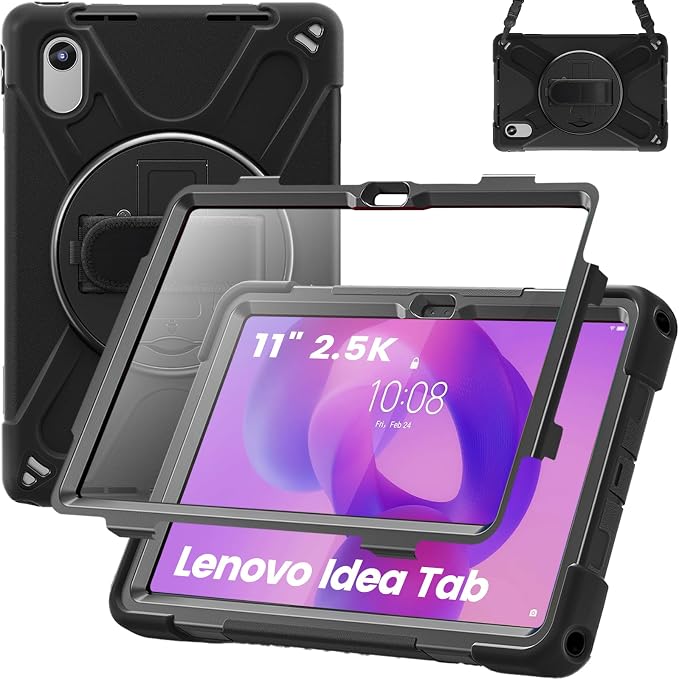 Case for Galaxy Tab S10 FE+ 13.1 2025 with Screen Protector+360 Rotating Hand Strap&ampStand+Shoulder Strap (Black)