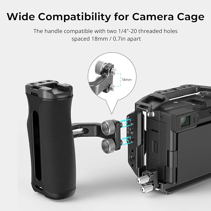 SmallRig Mini Side Handle with 1/4" -20 Screws for Camera Cage, Up and Down Adjustable, for Left or Right Hand, Ergonomic Camera Handle with Built-in Cold Shoe and Threaded Hole - 4756