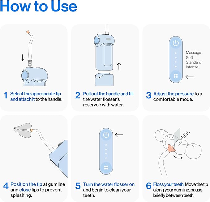 usmile C10 Portable Water Flosser – Travel-Friendly, 95-Day Battery, 4 Modes, 360° Nozzle, 180ml Tank, IPX7 Waterproof, Dentist-Recommended for Braces, Implants & Sensitive Gums (Blue)