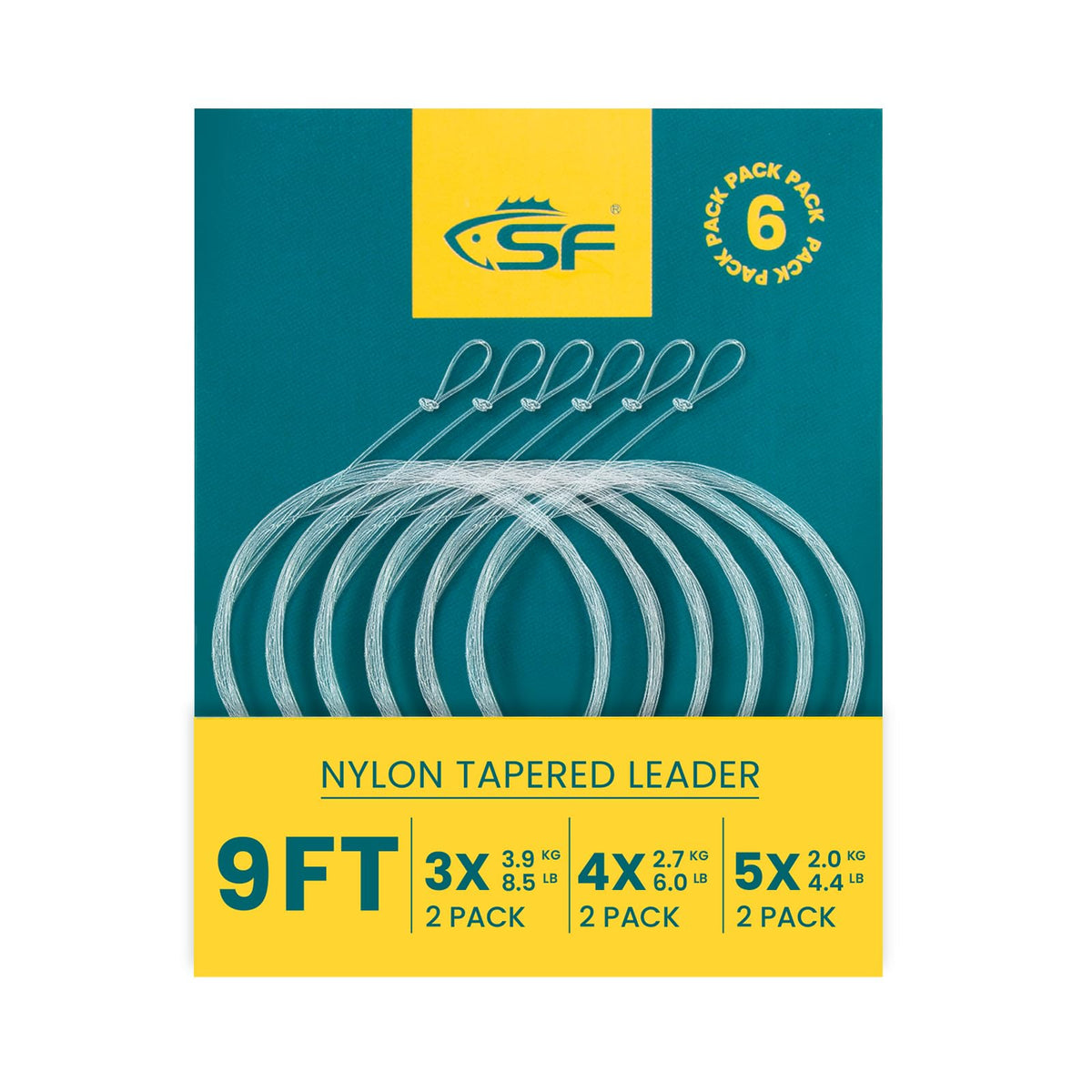 SF 6 Packs Pre-Tied Loop Fly Fishing Tapered Leader Nylon Nylon 9FT-345X