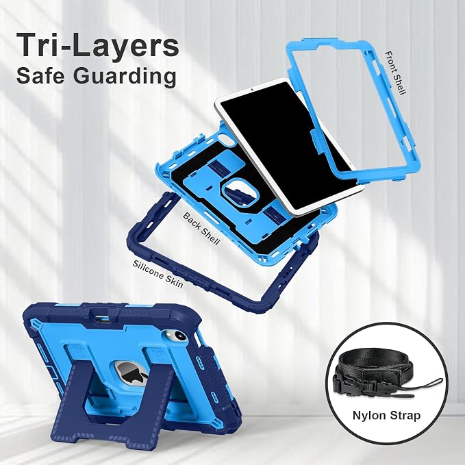 Kids Case Compatible with iPad mini 7 A17 pro 2024 Mini 6 8.3”Colorful Shockproof Case with Pencil Holder and Adjustable Big StandHandle Strap for iPad mini 6th 7th Gen