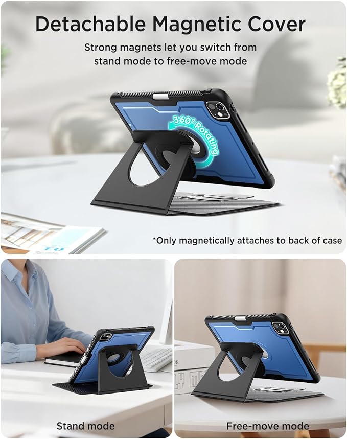 Miimall Leather Case for iPad Pro 13 Inch 2025/2024(M5/M4) with Pencil Holder [Magnetic Back Cover] [Multi-Angle Landscape&ampPortrait Viewing] [360°Rotating Magnetic Stand] Non-Slip Folio Cover Bl