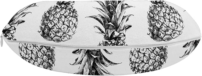 Ambesonne Pineapple Travel Pillow Neck Rest, Hand Drawn Tropical Theme Vintage Style Pineapple Fruit Pattern, Memory Foam Traveling Accessory for Airplane and Car, 12", Black Grey White