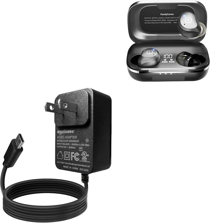 BoxWave Charger Compatible with TOZO NC9 Plus - Wall Charger Direct (15W) Rapid Charge Your Device with Built-in 3ft Cable