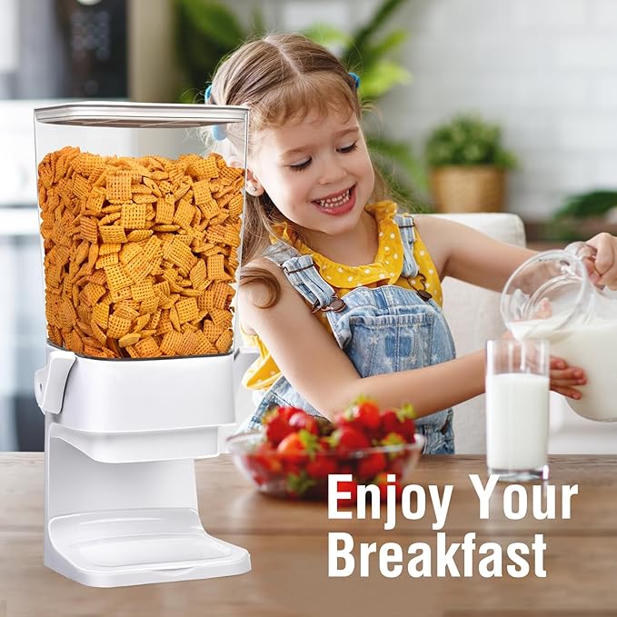 Cereal Dispenser Countertop,5.5L Cereal Containers Storage Dispenser for Pantry,Dry Food Storage Rice Containers,Candy Dispenser,Snack Organizer Machine for Grains, Nuts,Oatmeal, Pet Food White