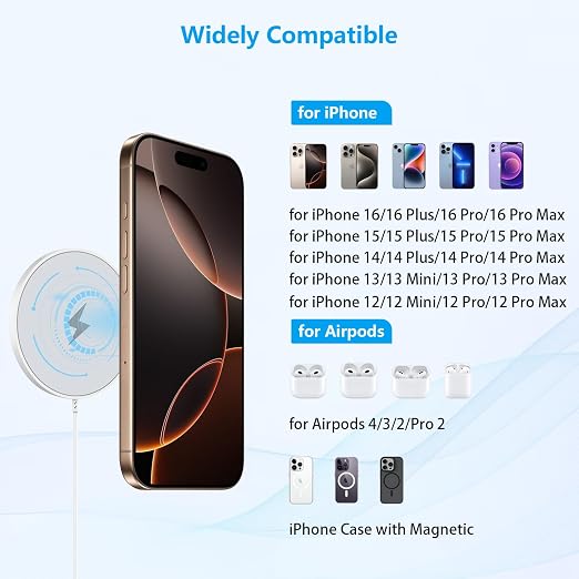 [Apple MFi Certified] Magnetic Wireless Charger for iPhone 16 Pro Max/16 Pro/15/14/13/12/Plus/AirPods 3/2/Pro 2 6FT Magnet Charge for Apple Mag-Safe Charger Fast Wireless Charging 2Pack