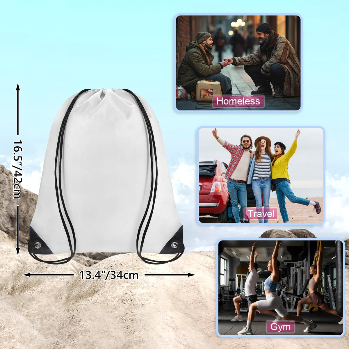 Grneric Drawstring Backpack Bulk 28 PCS Drawstring Bags String Backpack Cinch Bag Sackpack for Men Women Gym (White)