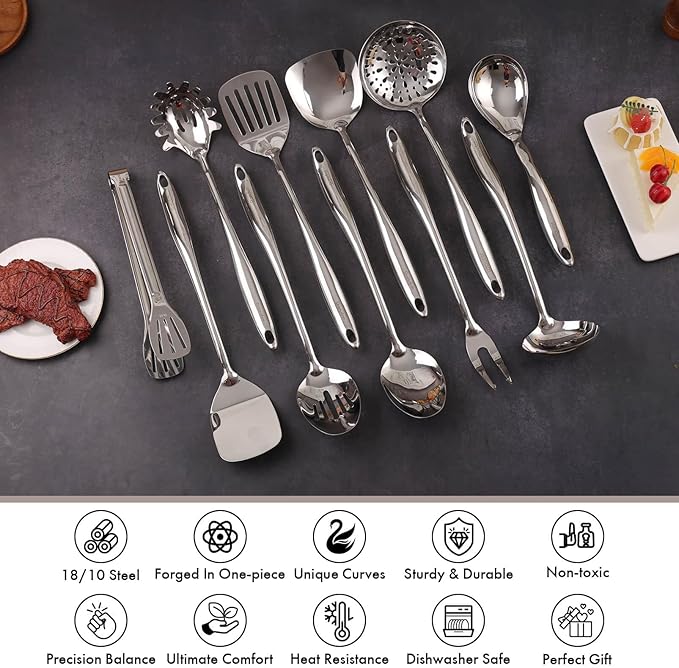18/10 Stainless Steel Kitchen Utensils Set with Holder for Countertop