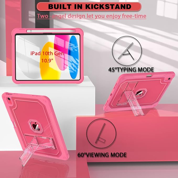 ZoneFoker Case for iPad 11-inch (A16) 2025 / iPad 10th Gen 10.9 inch 2022 Heavy Duty Shockproof Rugged Protective with Pencil Holder 11th / 10th Translucent Cover with Kickstand