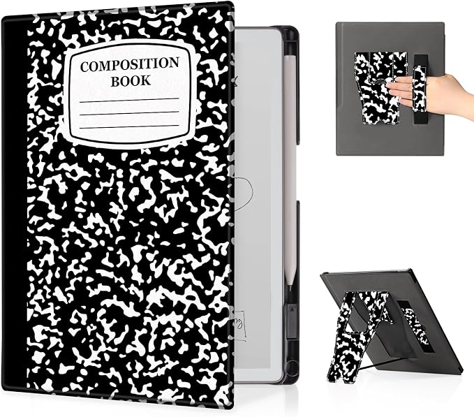 CoBak Stand Case for Remarkable 2 Paper Tablet 2020 10.3 with Hand Strap | Lightweight and Hard Back Shell Protective Book Folio Cover with 2 Kickstand Stand Angles and Pen Holder Features Black
