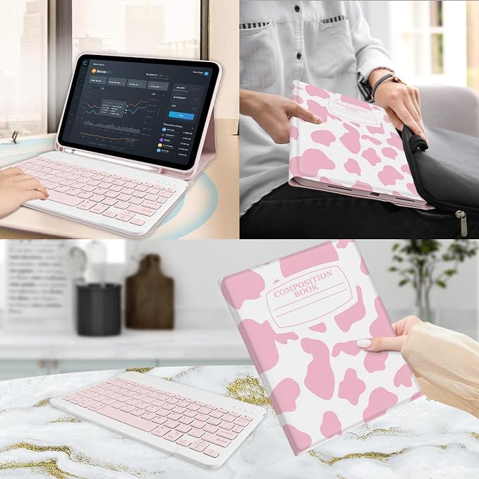 for Bluetooth Keyboard for iPad 10th Gen 10.9 inch (2022) case (A16) 11th / 10th Gen Case 11'' (2025) with 7-Color Backlights Pencil Holder Detachable Rechargeable - Black Cow