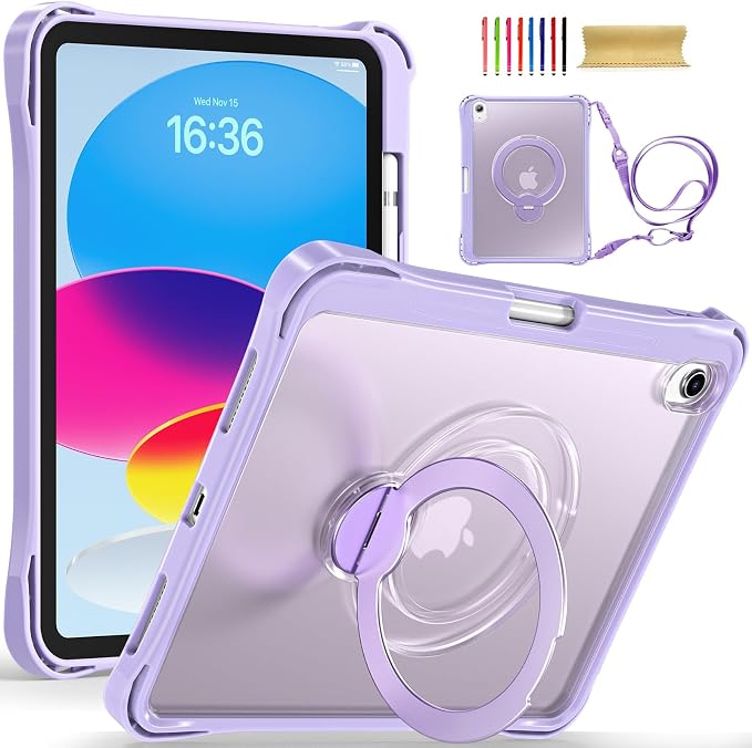 Dteck for Apple iPad 11 inch (A16 11th Gen) iPad 10.9 inch (10th Gen) Slim Clear Case with Kickstand Pencil Holder Reinforced Shockproof Corners Soft TPU Lightweight Protective Cover Transparent