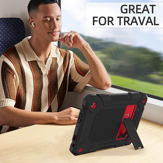 MENZO All-New Case for 8 Tablet Slim Shockproof Rugged High Impact Protective Case with Kickstand Black