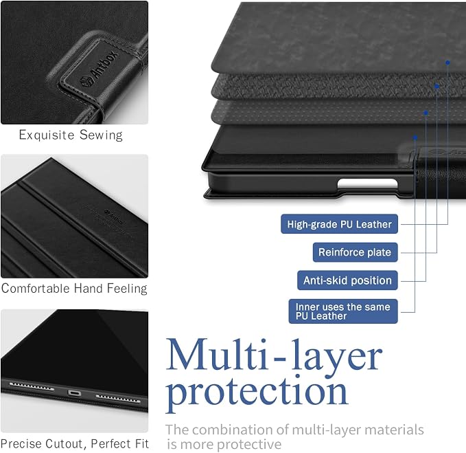 Antbox Case for iPad Air 11-inch M4/M3/M2 (2026/2025/2024) iPad Air 5th/4th Generation 10.9'' Vegan Leather with Pencil Holder Typing Angle Auto Sleep/Wake Muti-Stand