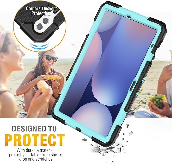 HXCASEAC Case for Samsung Galaxy Tab S10+ Plus / S9 Fe+ / S9+ 5G 12.4 inch Protective with Screen Protector/S Pen Holder/ 360 Rotating Stand Hand Strap - Black