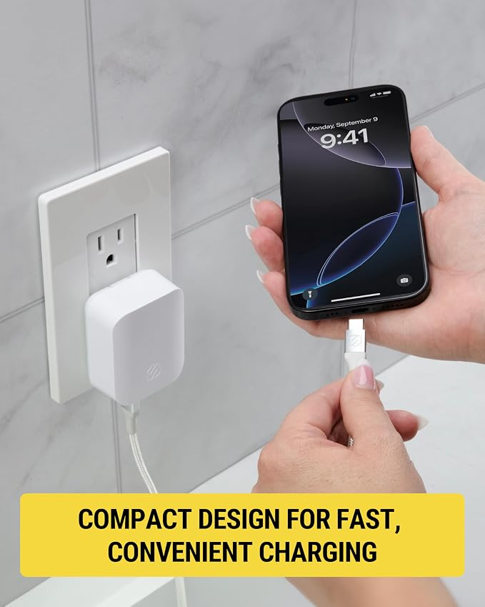 Scosche HPDCA32 PowerVolt 32W Certified Type-C + Type-A Fast Wall Charger Power Delivery 3.0 for ALL USB-C and USB-A Devices in Black