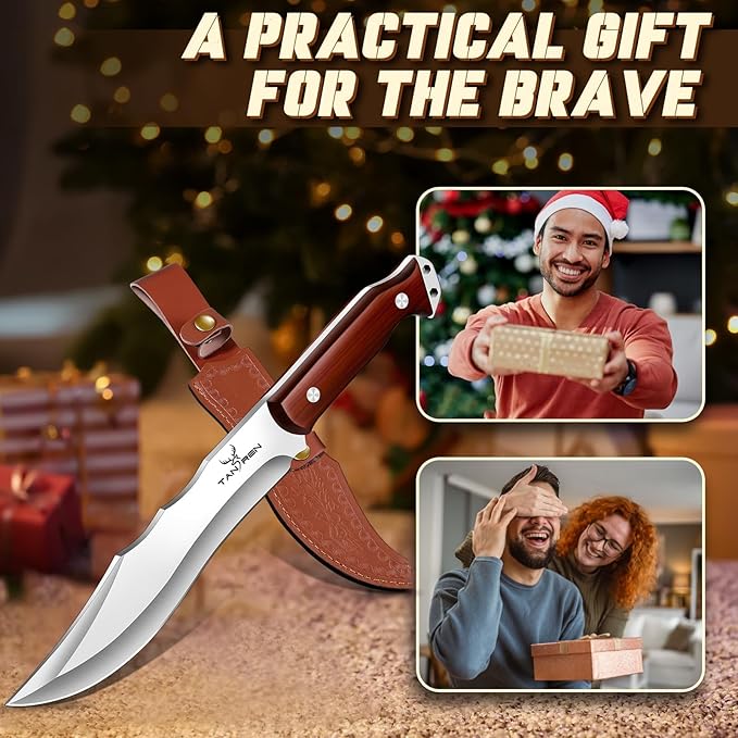 TAN REN Machete for Cutting Trees Heavy Duty, Survival Machete with Sheath for Yard Work, Full Tang Fixed Blade Knife with Wood Handle, Camping Machetes Heavy Duty, Clearing Brush and Gardening