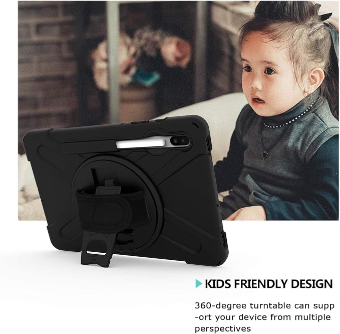 KIQ Shield Series for Samsung Galaxy Tab S7 FE Case Galaxy Tab S8 Plus Case Heavy Duty Shockproof Case w/S Pen Holder for Samsung Tab S7 fe 5G case 12.4 Inch 2020 SM T970 X800 T730 - Black
