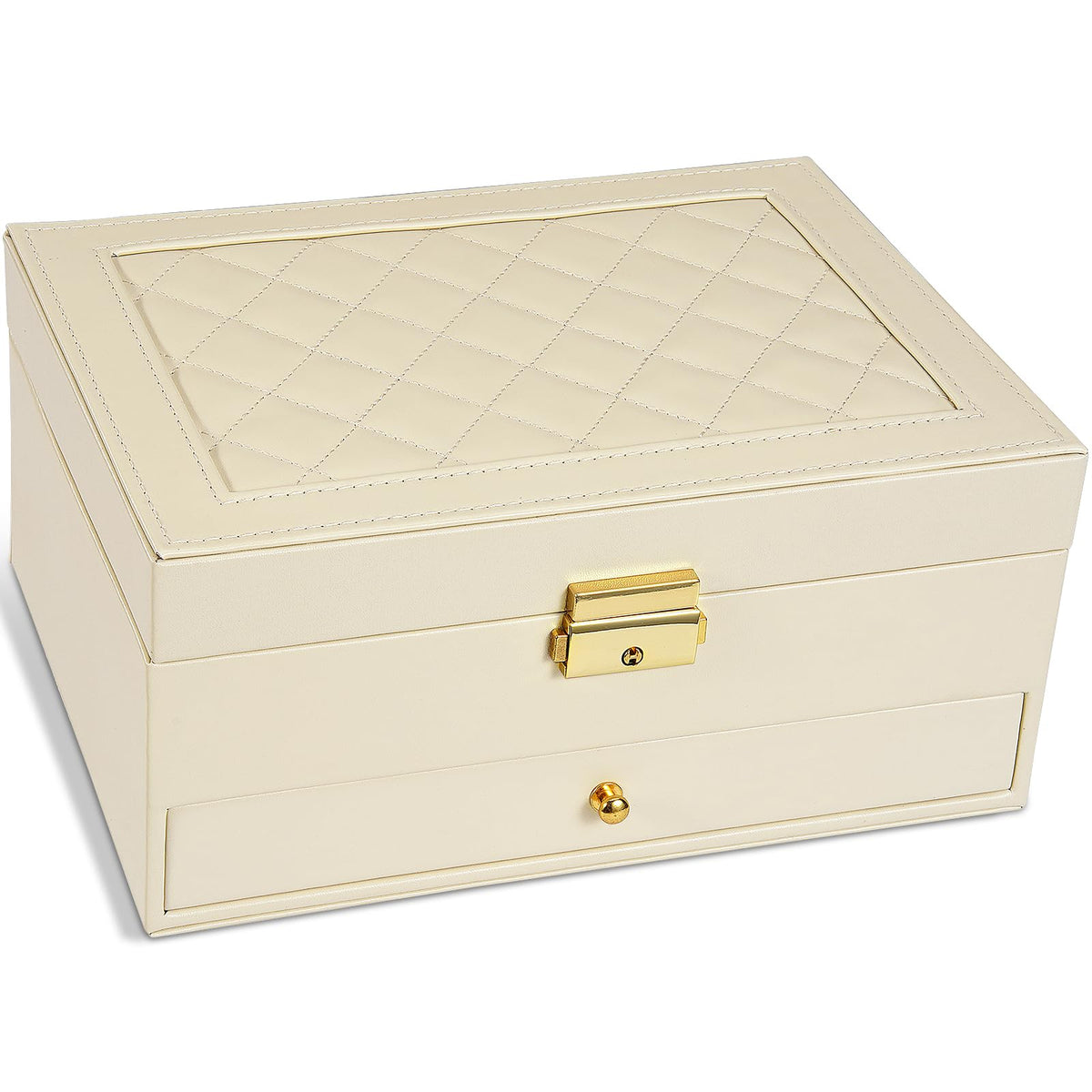 GUOER Jewelry Box for Women Girl Wife - Large PU Leather Jewelry Organizer Storage Case with Two Layers Display for Earrings Bracelets Rings Watches (Apricot)