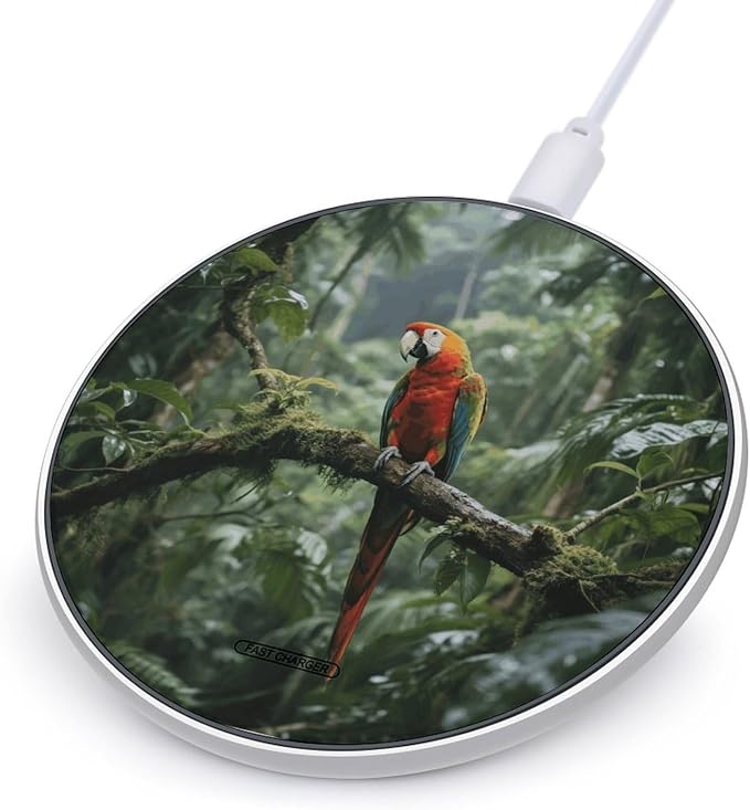 Parrot_Rainforest Wireless Charger with USB CableAluminum Alloy Frame 10W Max Compatible Fast Wireless Charging Pad- 3.2ft Cable Included for Travel Home Office Desk