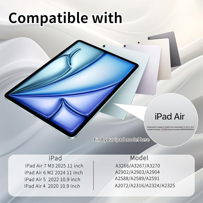 Case for iPad Air 11 Inch M4/M3/M2 Air 5th/4th Gen 10.9 Black | Pencil Holder Slim Trifold Stand Cover Clear Hard Back Shell Auto Sleep/Wake
