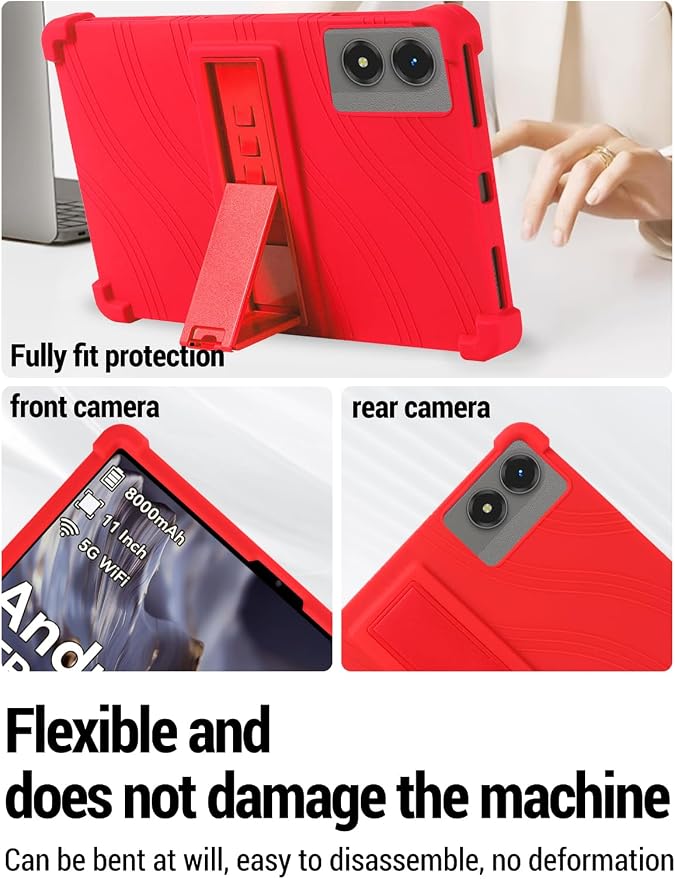 for TABWEE T50 (11 Inch) Android 16 Tablet Protective case ZBAGUG Shockproof Lightweight Silicone Protective Cover with Stand Child-Friendly Protection Easy to Clean Design Black.