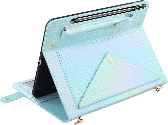 Handbag Case for Samsung Galaxy Tab S10 FE/S9 FE 10.9/S9/S8/S7 11 Techcircle Folio Stand Crossbody Wallet Protective Cover with S Pen Holder &amp Card Slots Hand Strap &amp Shoulder Strap Black