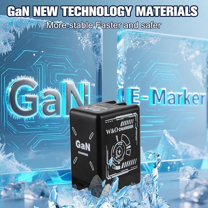 2-in-1 GaN Charger Fast Charging with Lightning and Type-C Cables Black | Retractable Phone Chargers Foldable fast charger Compatible with iPhone&ampMost Android