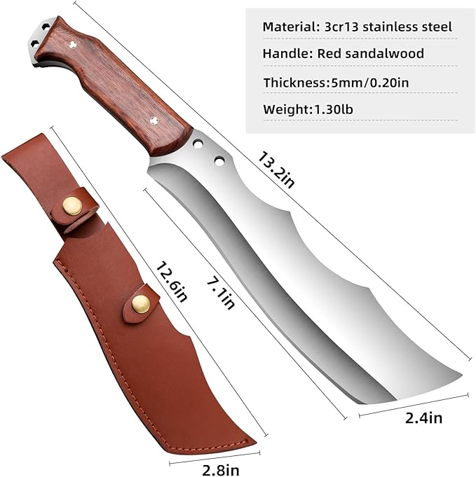Outdoor Short Machete with Sheath for Cutting Trees, for Yard Work and for urvival Machete Ideal for Gardening,Camping, Fishing, Hunting, Bushcraft
