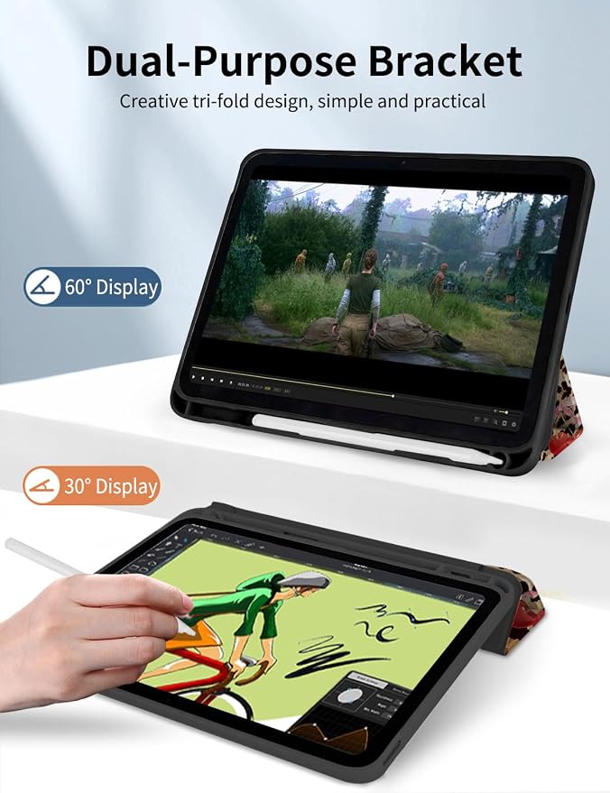 Case for iPad 9th/ 8th/ 7th Generation Case 10.2&amp10.5 Inch (2021/2020/2019 Release) Slim Lightweight Soft Trifold Back Cover with Pencil Holder &amp Auto Sleep/Wake Cover Cherries Cheetah Bows