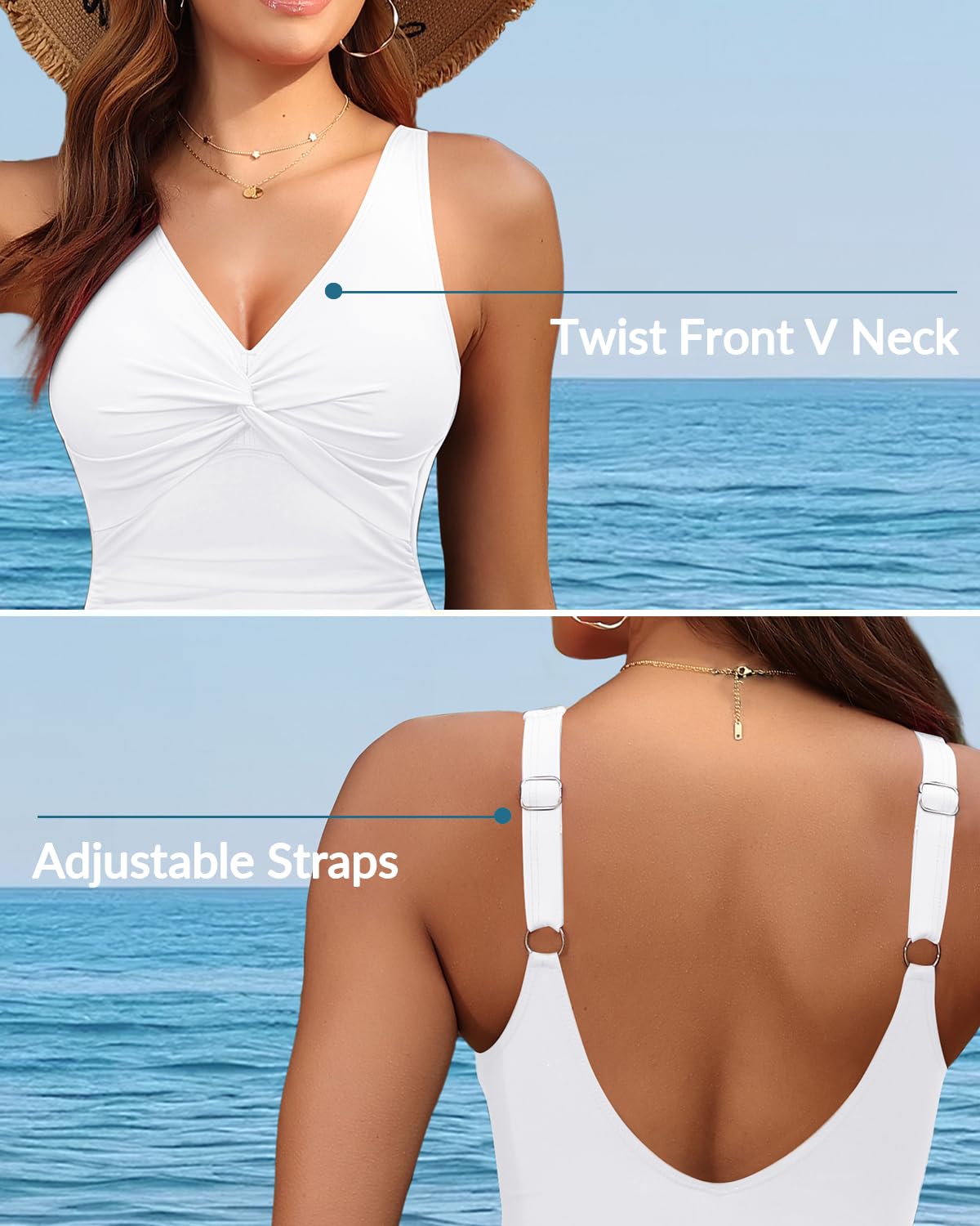 Holipick White Women Tummy Control One Piece Swimsuit - Push Up Bathing Suit Full Coverage Slimming Swimwear M