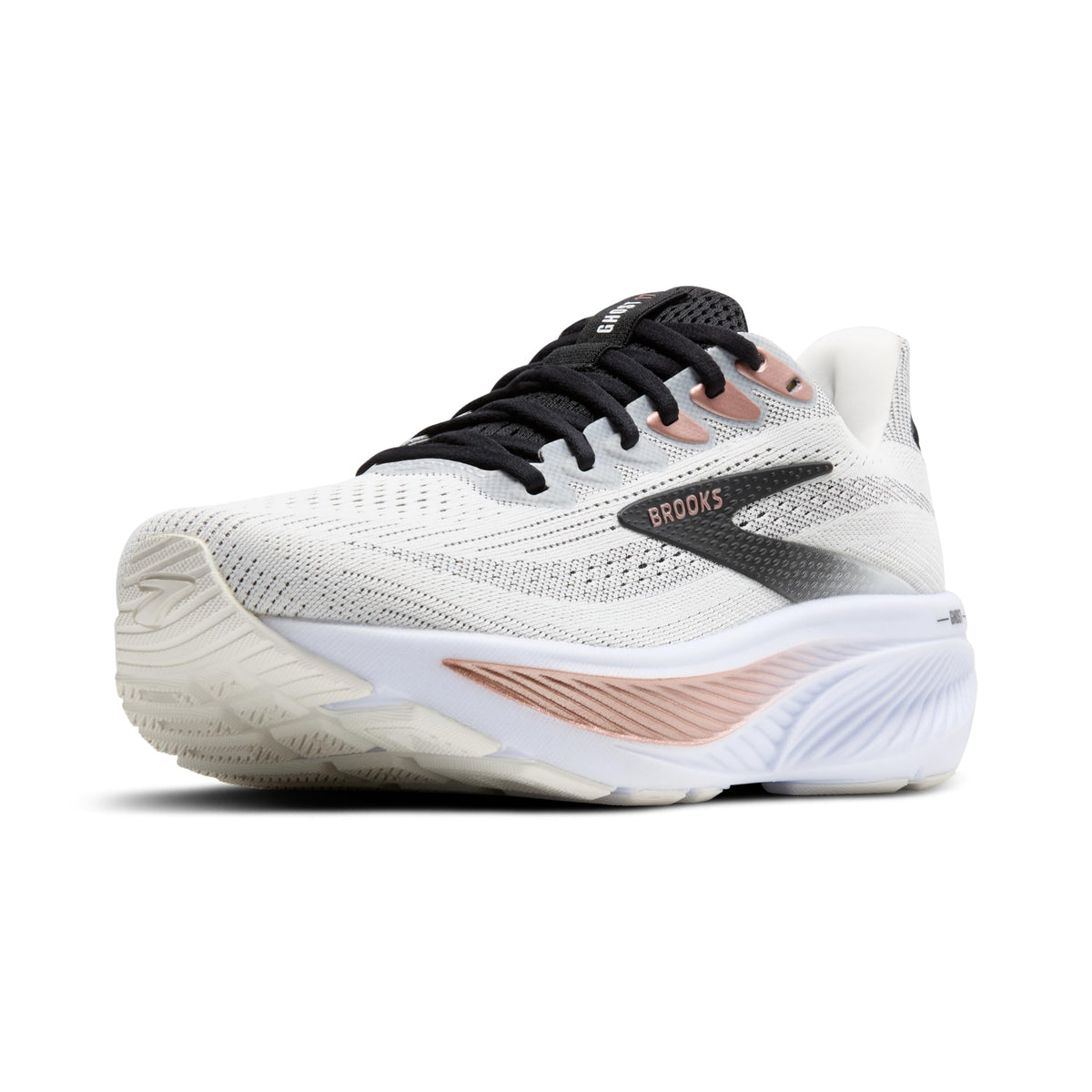 Brooks Women’s Ghost 17 Neutral Running Shoe - White/Black/Rose Gold - 10.5 Wide
