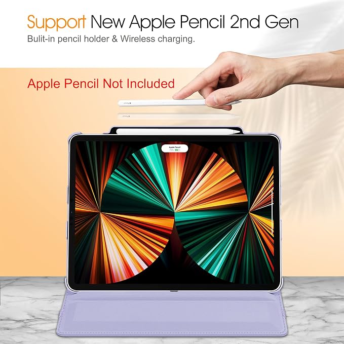 Fintie Rotating Case for iPad Pro 12.9-inch 6th/5th/4th/3rd Generation | 360° Swivel Stand Landscape &amp Portrait Viewing Shockproof Protective Cover Pencil Holder Auto Sleep/Wake Black