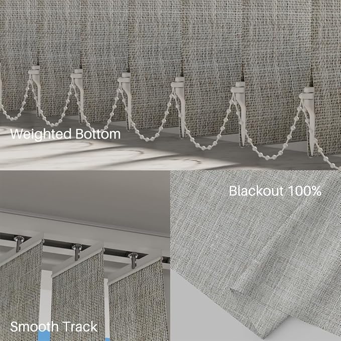 Blindify Motorized Vertical Blinds, Blackout Sliding Door Shades Vertical Shades Remote Control Customize, Light Beige