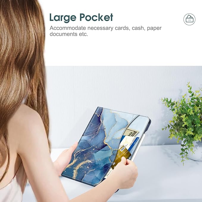 Fintie Folio Case for iPad Pro 11-inch (M5) 2025 / (M4) 2024 - Multiple Angles Viewing Stand Protective Cover with Pencil Holder & Pocket, Auto Wake/Sleep, Ocean Marble