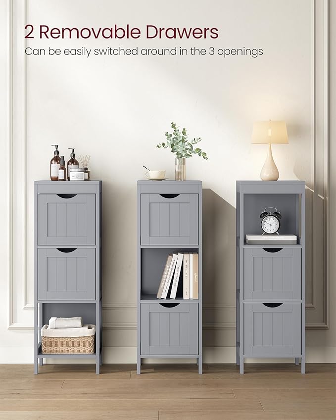 VASAGLE Storage Cabinet, Storage Organizer Rack Stand for Bathroom, Living Room, Bedroom, Multifunctional Corner Unit, 2 Drawers, 35 Inches in Height, Dove Gray UBBC042G02