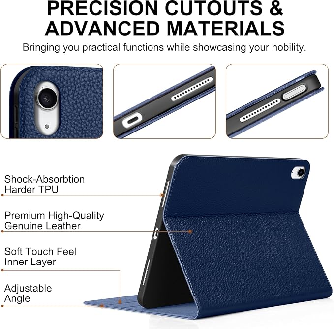 Genuine Leather Case for iPad 11th Gen 11(2025/A16)/10th Gen 10.9 | Slim Protective Cover with Adjustable Stand Auto Wake/Sleep Premium Leather Black
