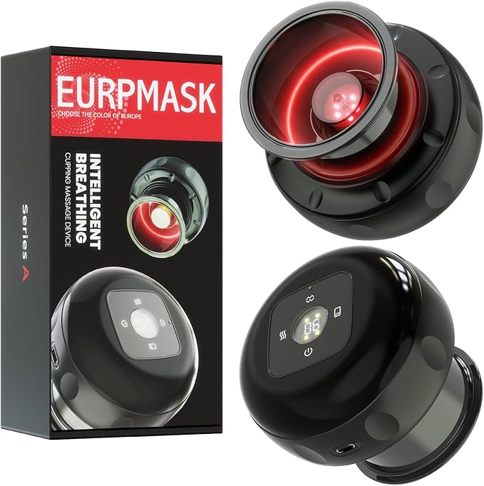 EURPMASK Choose the color of europe 2 Pack 5-in-1 Electric Cupping Kit with Red Light - 24 Levels Adjustable Suction & Heat, One-Touch Control, Portable Muscle Relaxation Tool
