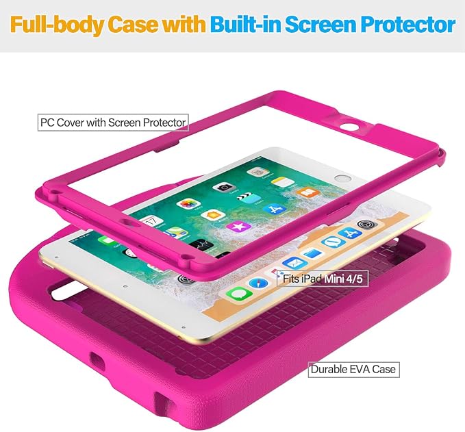 SUPLIK Kids Case for iPad mini 4/5 (7.9) Built-in Screen Protector Durable Shockproof Protective Cover with Handle Stand for 7.9 inch Apple iPad mini 4th/5th Generation Black