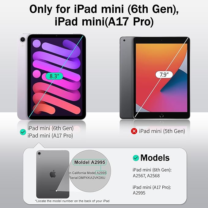 Case for iPad mini (A17 Pro 7th Generation) 2024/iPad Mini (6th Gen) 8.3 Inch with [Built-in Pencil Holder] Shockproof Cover with Clear Transparent Back Shell &amp Auto Wake/Sleep - Blue Bows