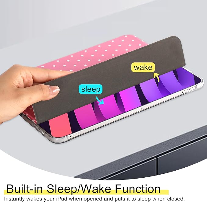 for iPad Air 11-inch M4 2026 M3 2025 M2 2024 iPad Air 5th 2022 / 4th Gen 2020 10.9-inch Slim Foldable Stand Hard PC Translucent Back Shell Smart Cover - [Auto Wake/Sleep]-Black Polka dots