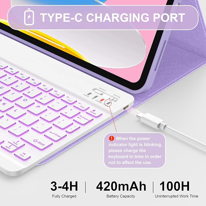 Soke for iPad (A16) 11th/10th Gen Case with Keyboard Black Marble | For iPad 11/10.9 inch(2025/2022) 7 Color Backlight Magnetic wireless Detachable Keyboard Case Built-in Pencil Holder