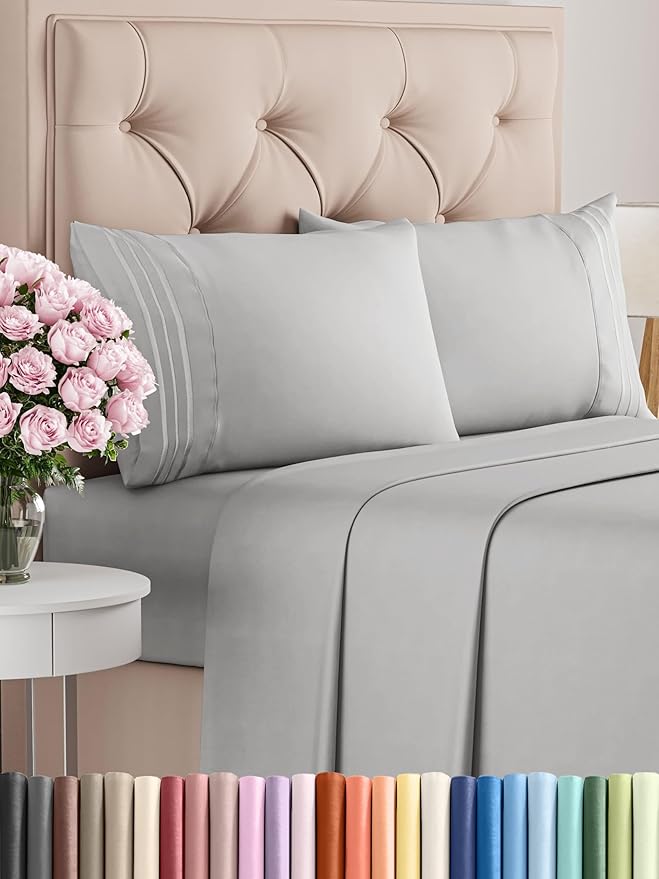 King Size 4 Piece Sheet Set - Comfy Breathable & Cooling Bed Sheets Set - Hotel Luxury Bedding for Women, Men, Kids, Teens, Boys & Girls - Deep Pockets, Soft and Wrinkle Free - Oeko-Tex - French Grey