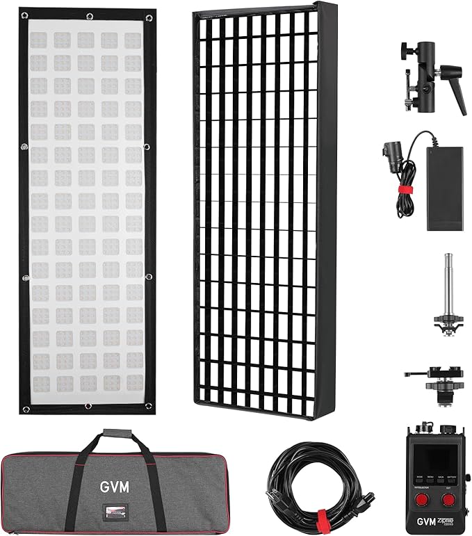 GVM Z200B Flexible LED Light Panel with Bluetooth Control, 200W Photography Light with Zipper Splicable, 2700K-6800K, Ultra-Thin 12"x36" Video Light with Softbox for Studio, Film, Vlog, Photography