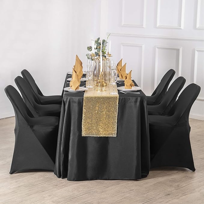 6 Pack Black Tablecloth 90 x 156 Inch Table Cloth for 8 Foot Rectangle Tables, Wrinkle Resistant Washable Polyester Fabric Table Covers for Party, Wedding,Dining,and Banquet