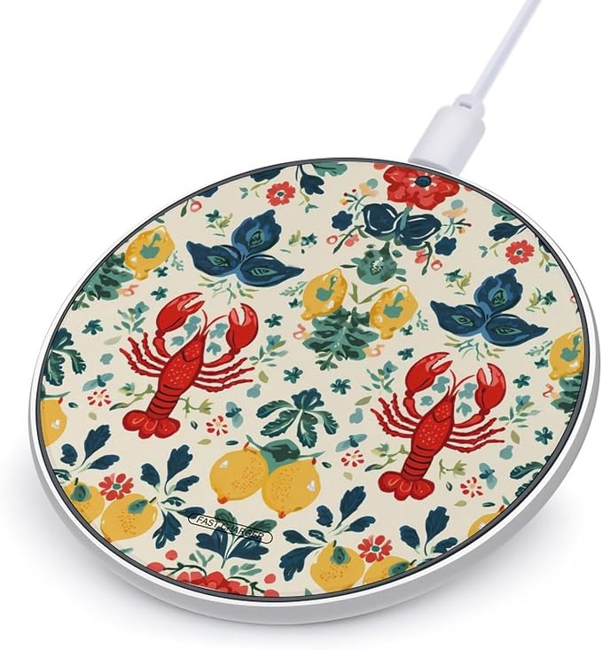 Vintage Lobster Floral Universal Phone Charger Magnetic Charging Pad with USB Cable